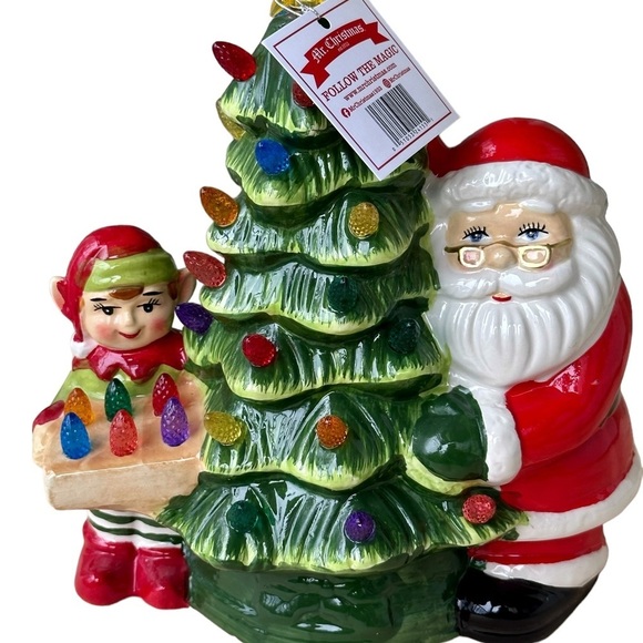 Mr. Christmas 10” Santa & elf Nostalgic Ceramic led lighted Tree NWT - Picture 12 of 14